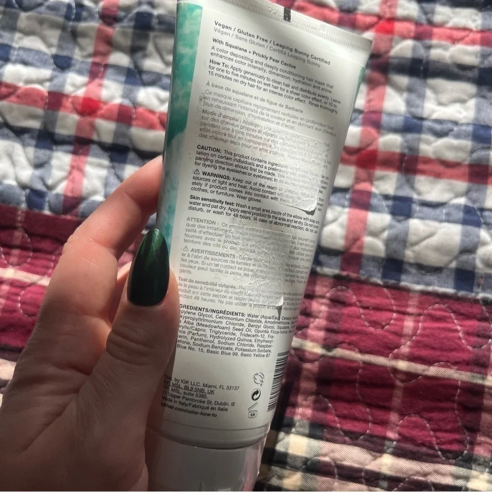 IGK Seafoam Pale Teal Color Depositing Conditioning Hair Mask Full Size 6 Oz NWT